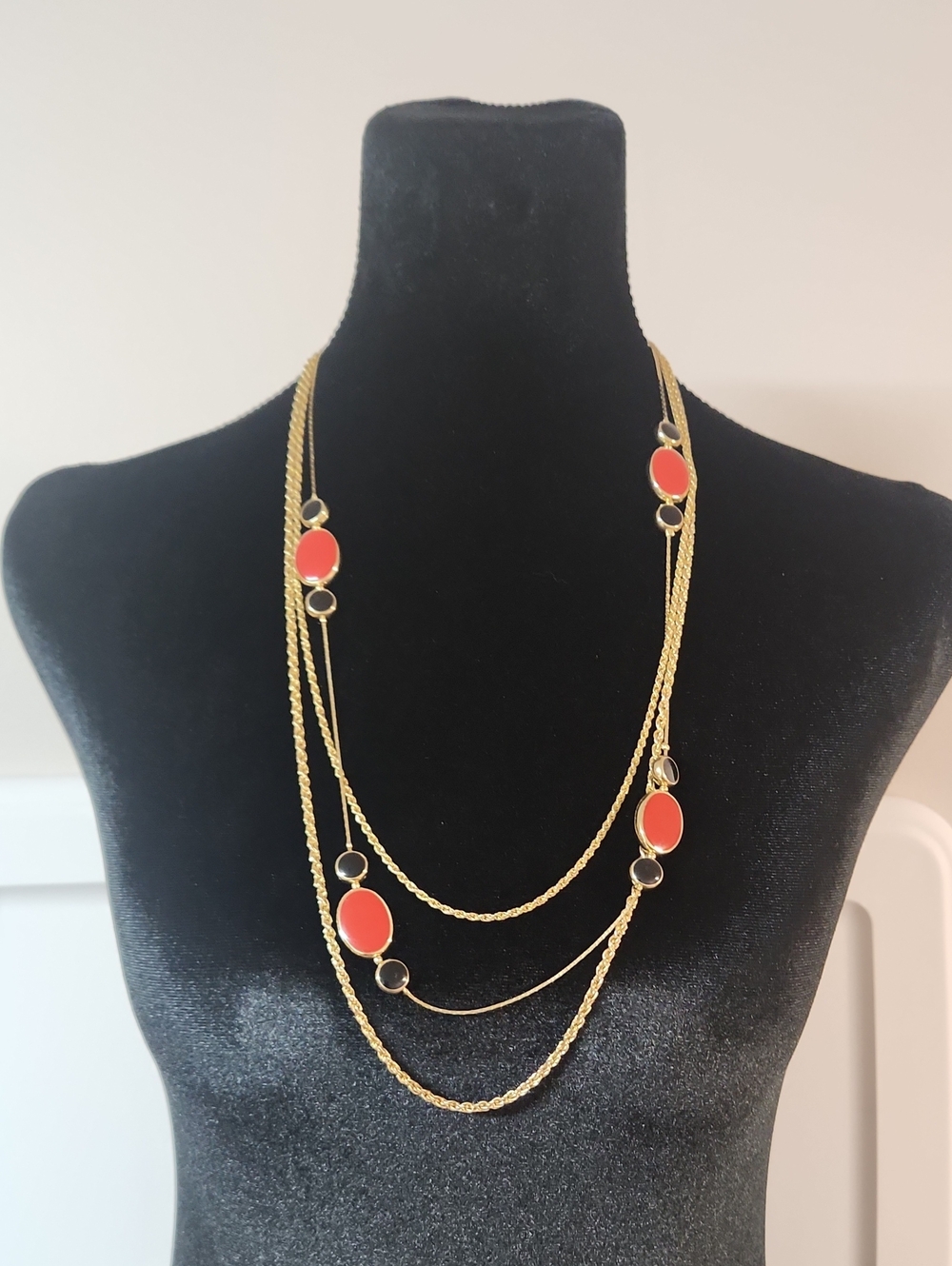 Gold Multi-Strand Necklace with Red Accents